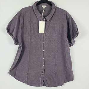 NWT Dylan Women's Short Roll Sleeve Button Down Shirt Purple Preppy Cottonsz XL